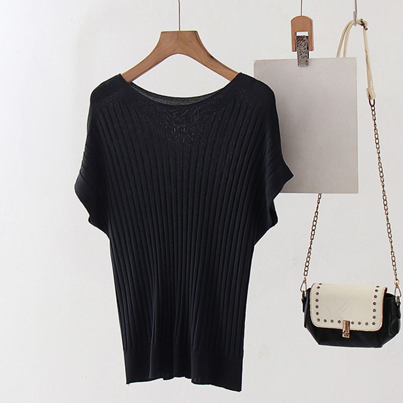 時尚修身百搭一字領針織短袖T恤(5)色