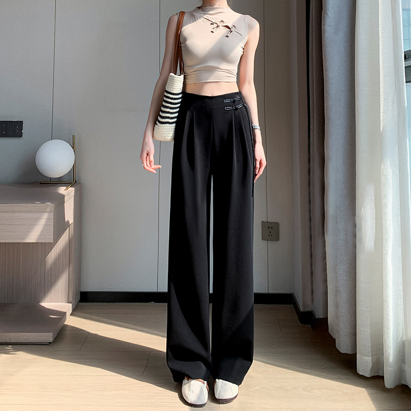 簡約高腰垂感直筒闊腿西裝褲(3色)