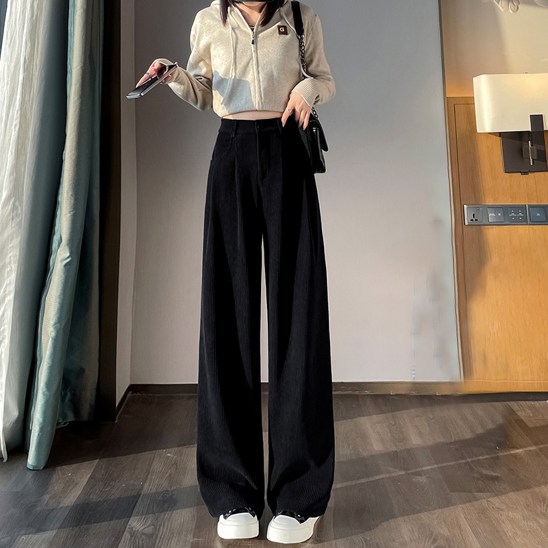 休閒高腰垂感直筒闊腿褲(3色)