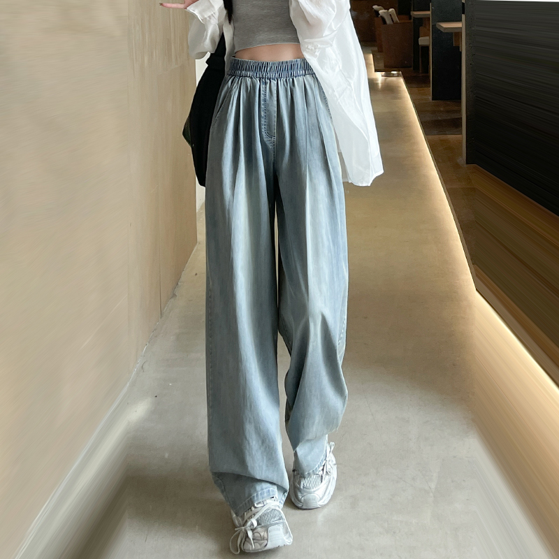 輕薄清涼顯瘦鬆緊腰寬鬆闊腿牛仔褲(3色)