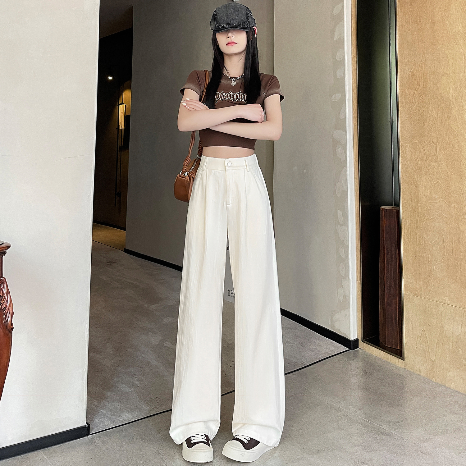 高腰條紋肌理感直筒休閒褲(3色)