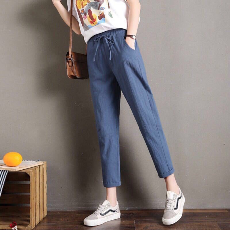 休閒高腰直筒小腳九分哈倫褲(5色)