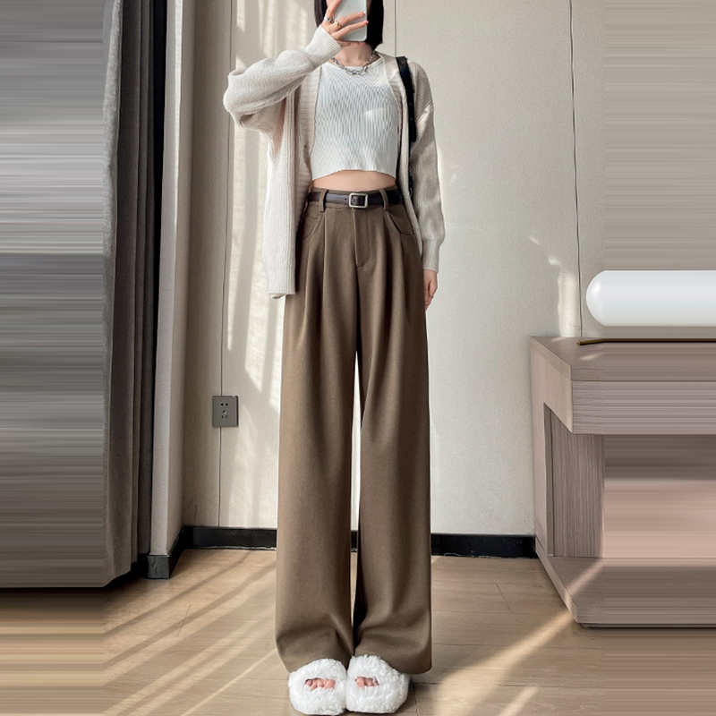 新款高腰闊腿窄版拖地休閒褲