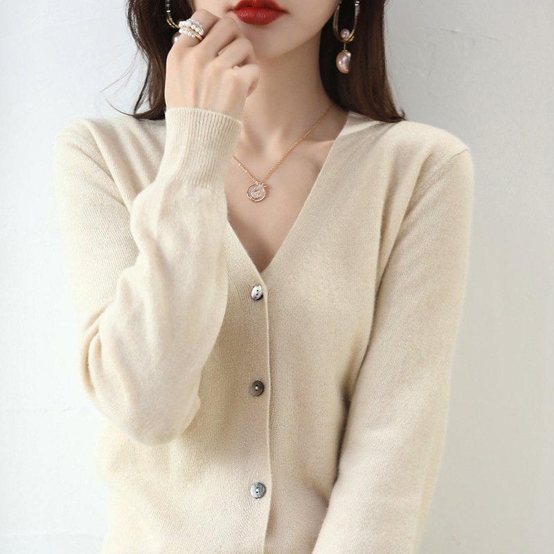 百搭V領長袖針織開襟衫