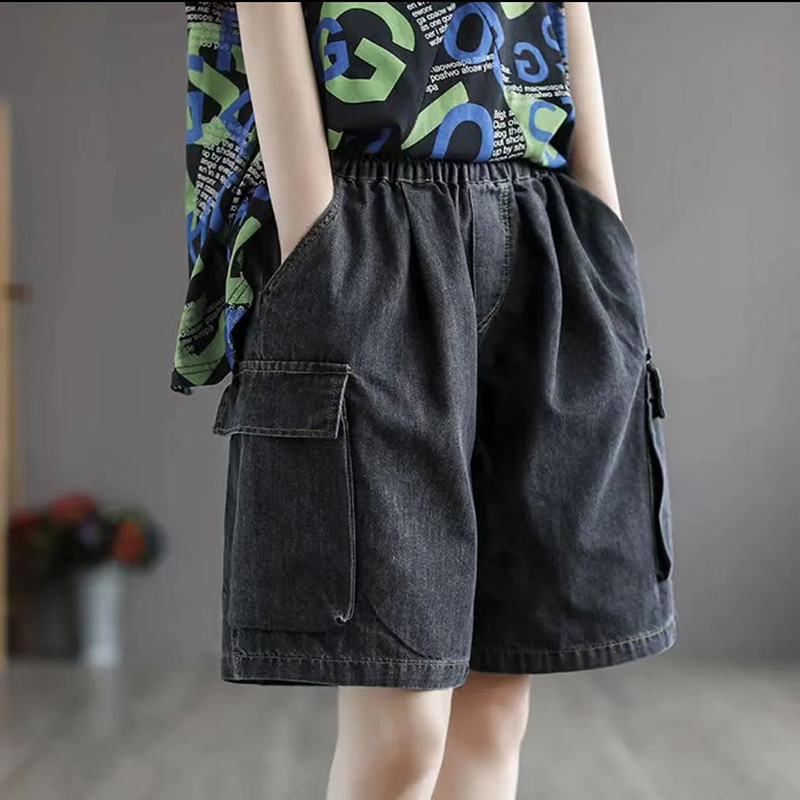 日系高腰寬腿運動牛仔短褲(2色)