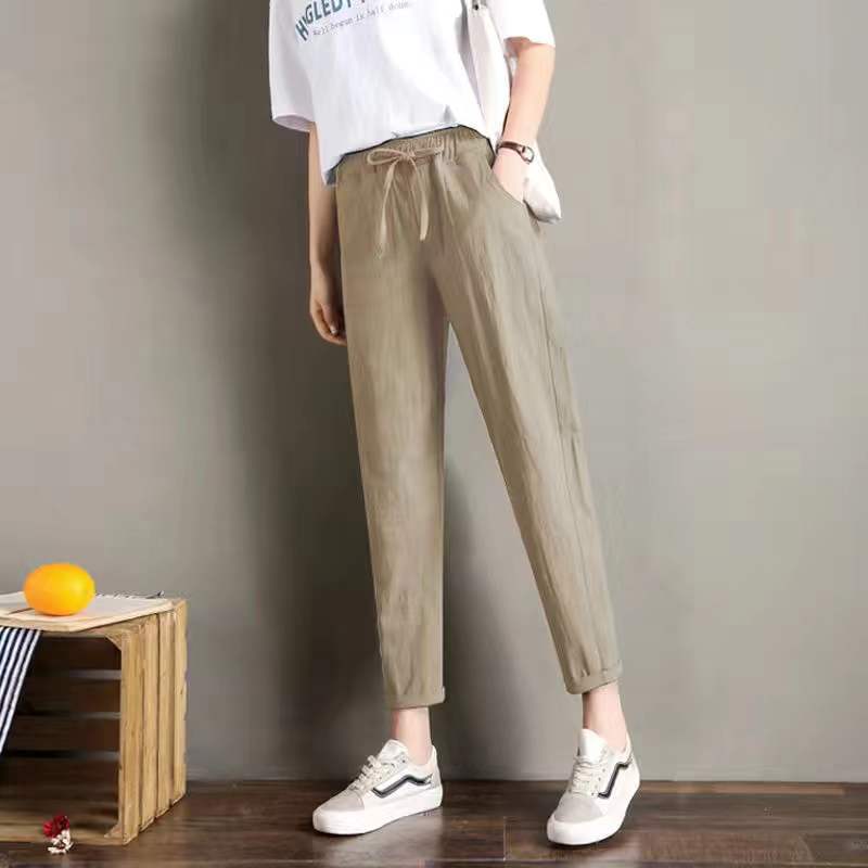 休閒高腰直筒小腳九分哈倫褲(5色)