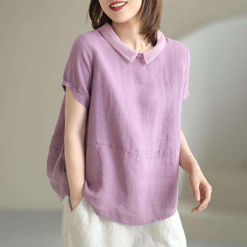文藝休閒韓版寬鬆隨性拼接翻領襯衫(5色)
