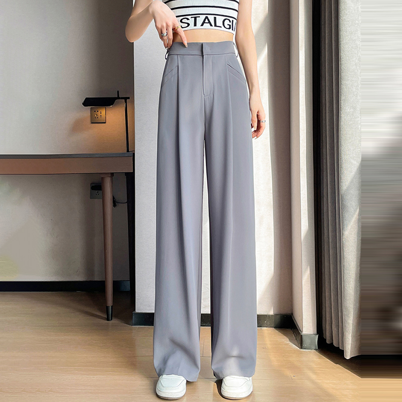 薄款高腰窄版直筒闊腿休閒褲(3色)