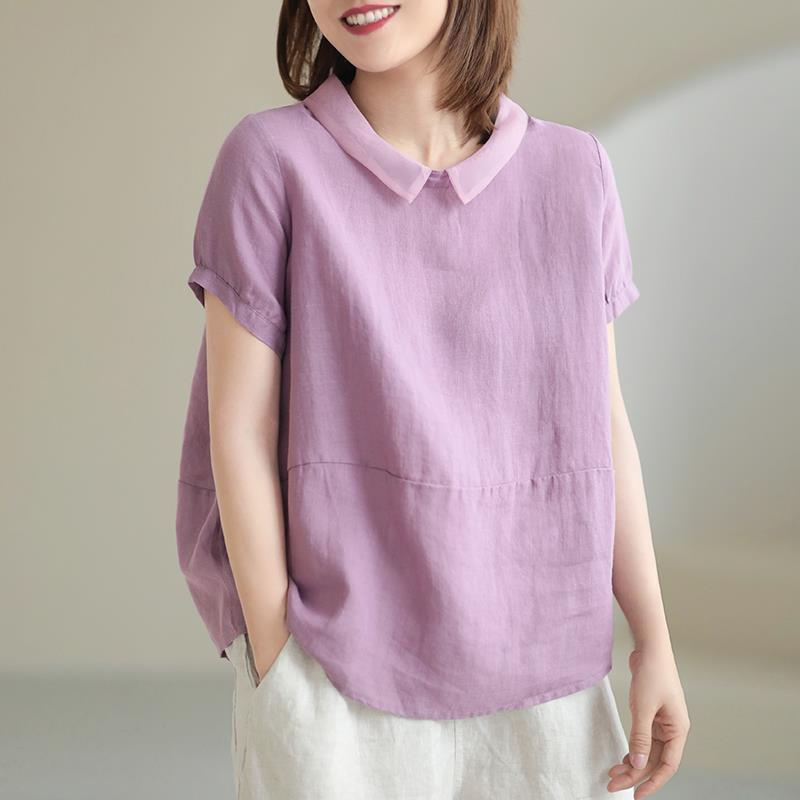 文藝休閒韓版寬鬆隨性拼接翻領襯衫(5色)