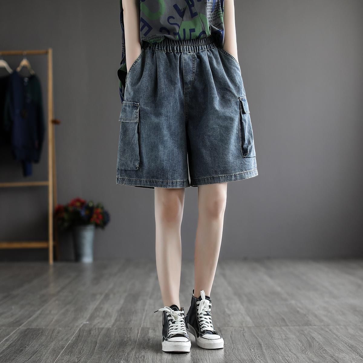 日系高腰寬腿運動牛仔短褲(2色)