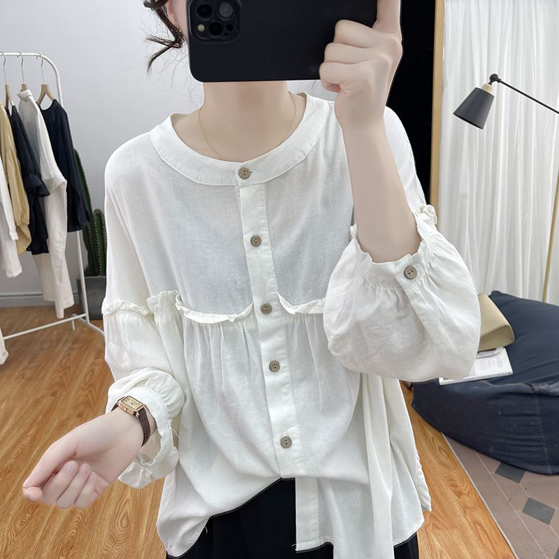 復古荷葉邊七分燈籠袖襯衫(3色)