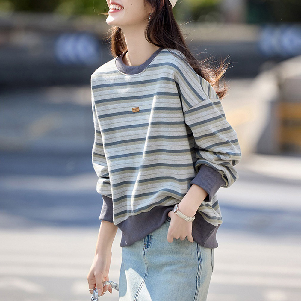 休閒百搭撞色條紋衛衣