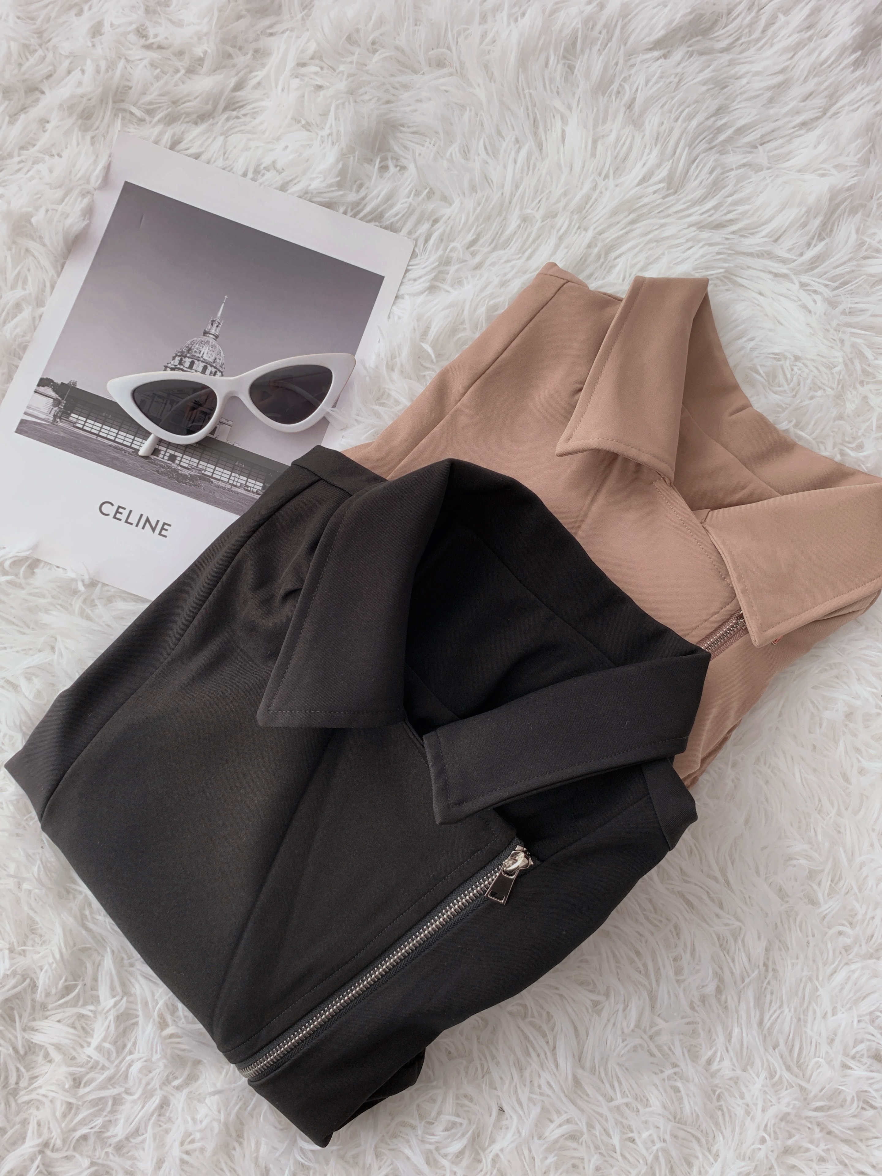 J70389 MERCEDES COLLAR ZIPPER BIKER JACKET