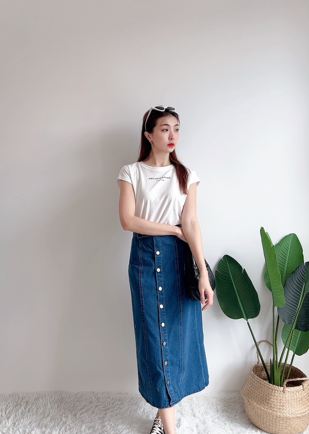 B70582 ALYA BUTTONS DENIM MIDI SKIRT