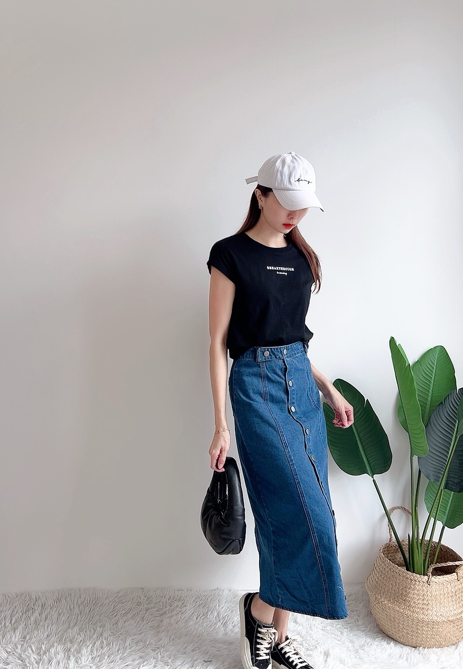 B70582 ALYA BUTTONS DENIM MIDI SKIRT