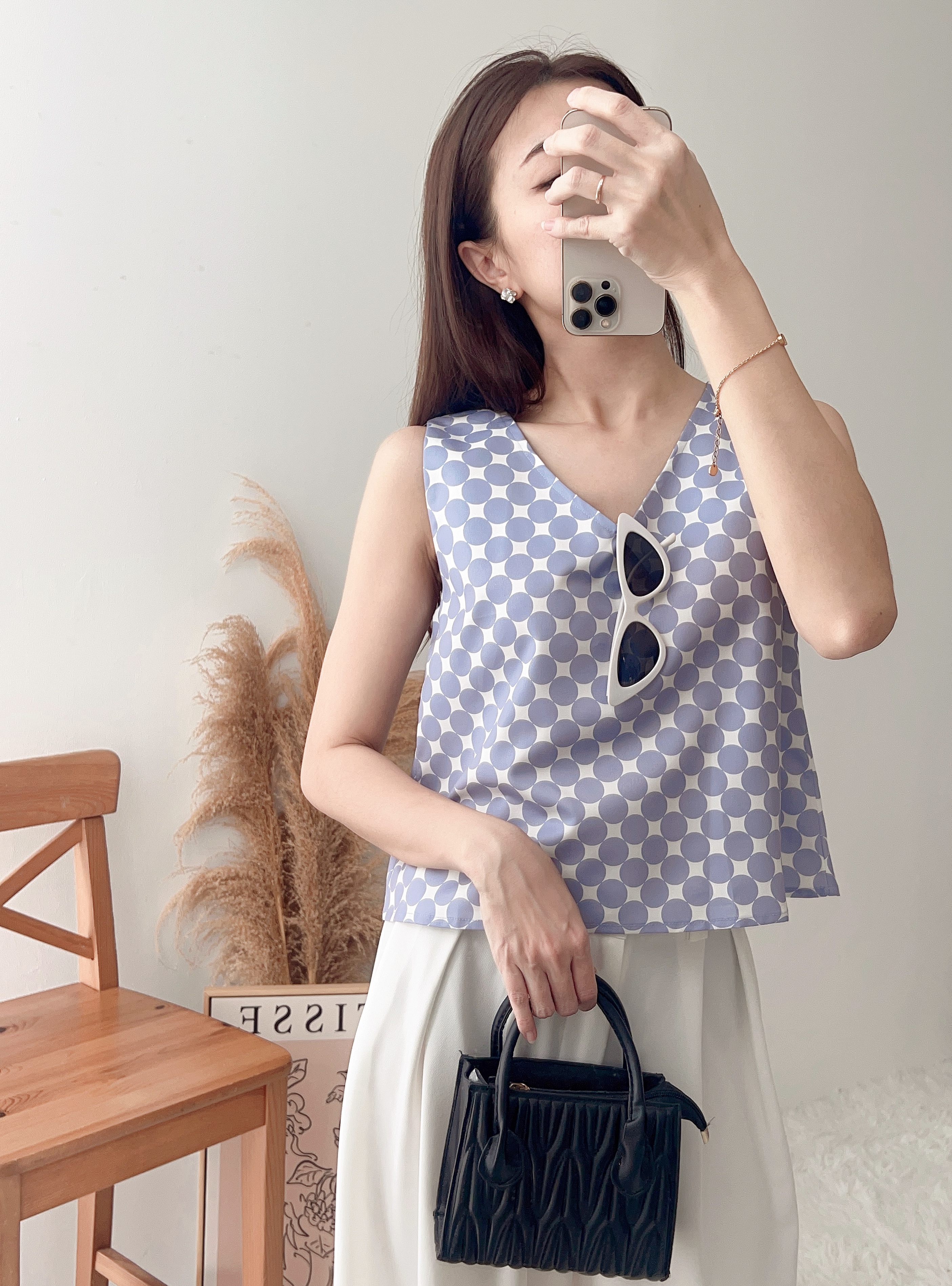 T7660 PREMIUM SLEEVESS POLKA BLOUSE