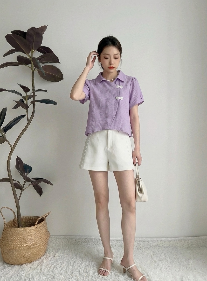 T72632 RUYI BUTTONED ORIENTAL BLOUSE