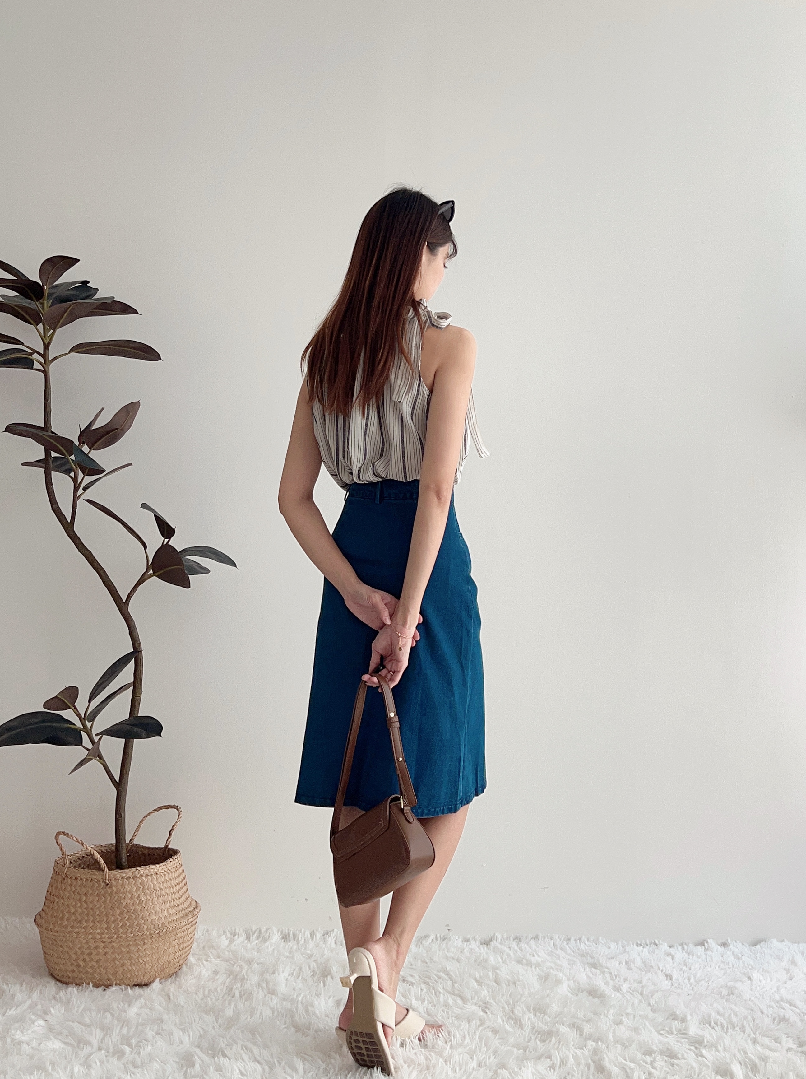 B70448 ORLA ASYMMETRICAL DENIM MIDI SKIRT
