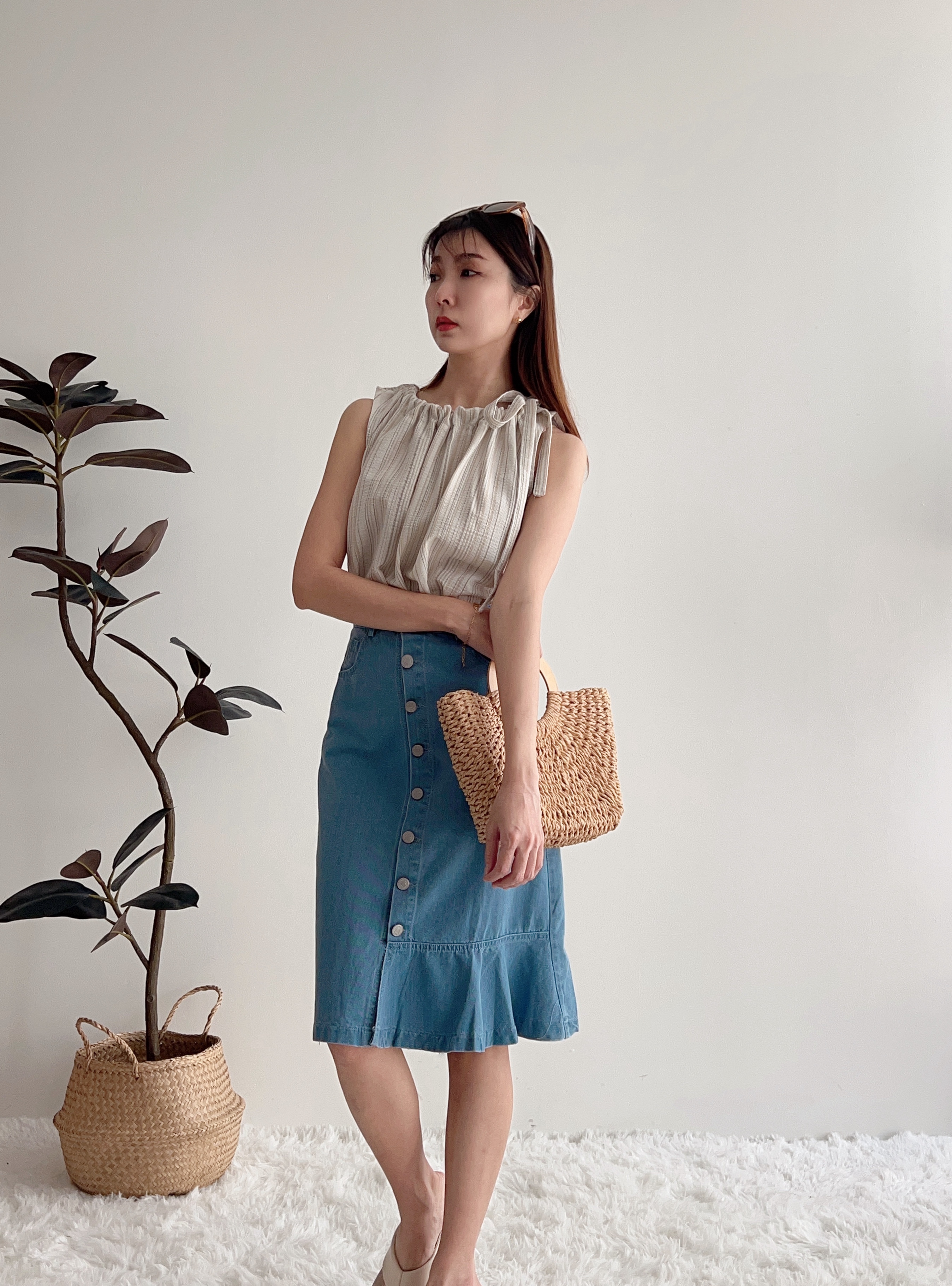 B70448 ORLA ASYMMETRICAL DENIM MIDI SKIRT