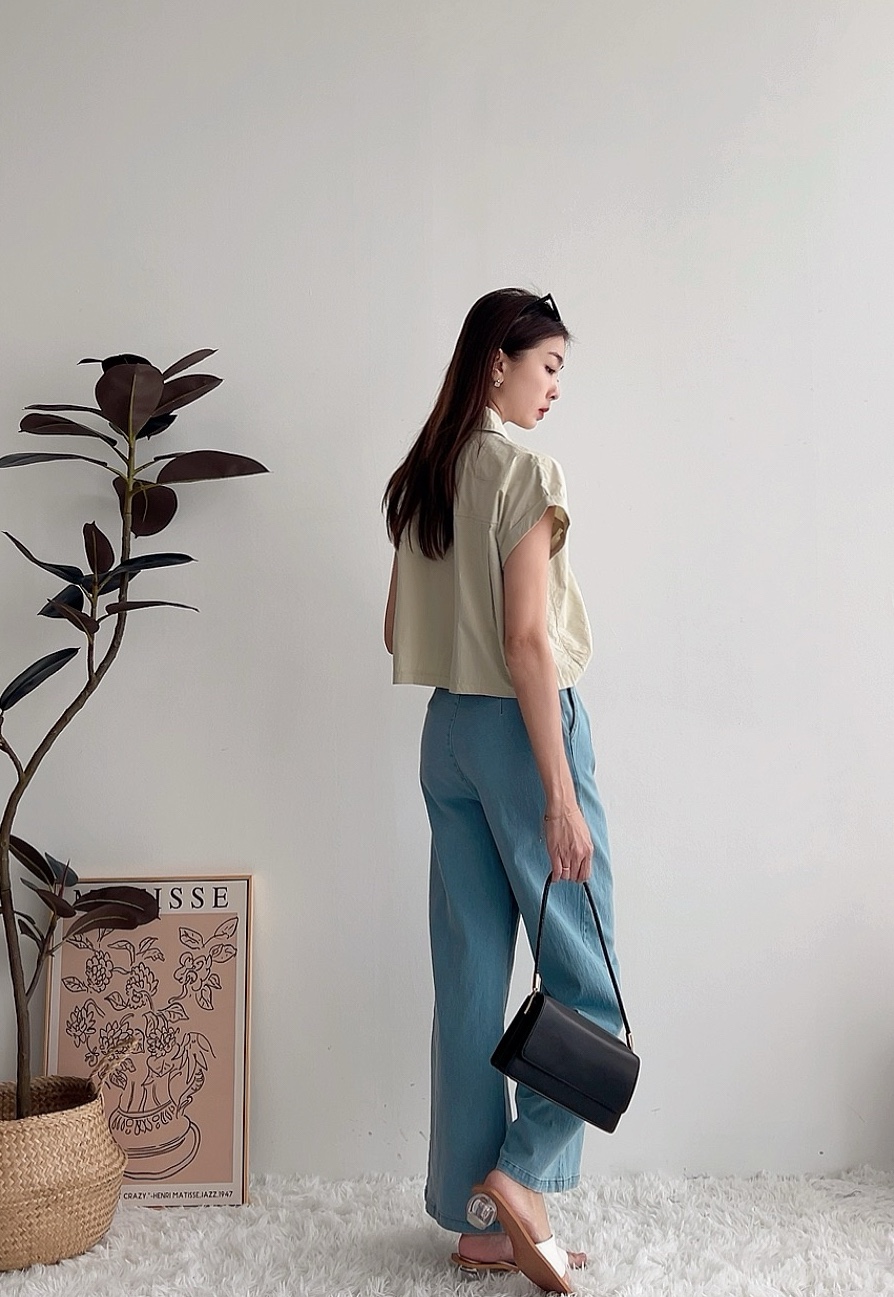 T70477 FOLDED SLEEVE COLLAR SHIRT 