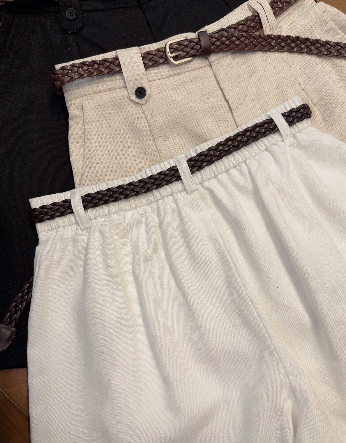 DDB3967 PHERE BELTED LINEN SHORTS