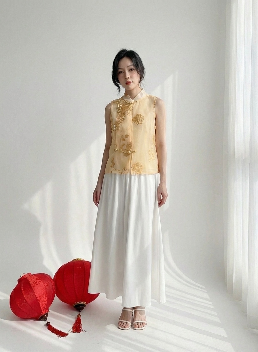 T72757 RUIJIN EMBROI SHEER VEST