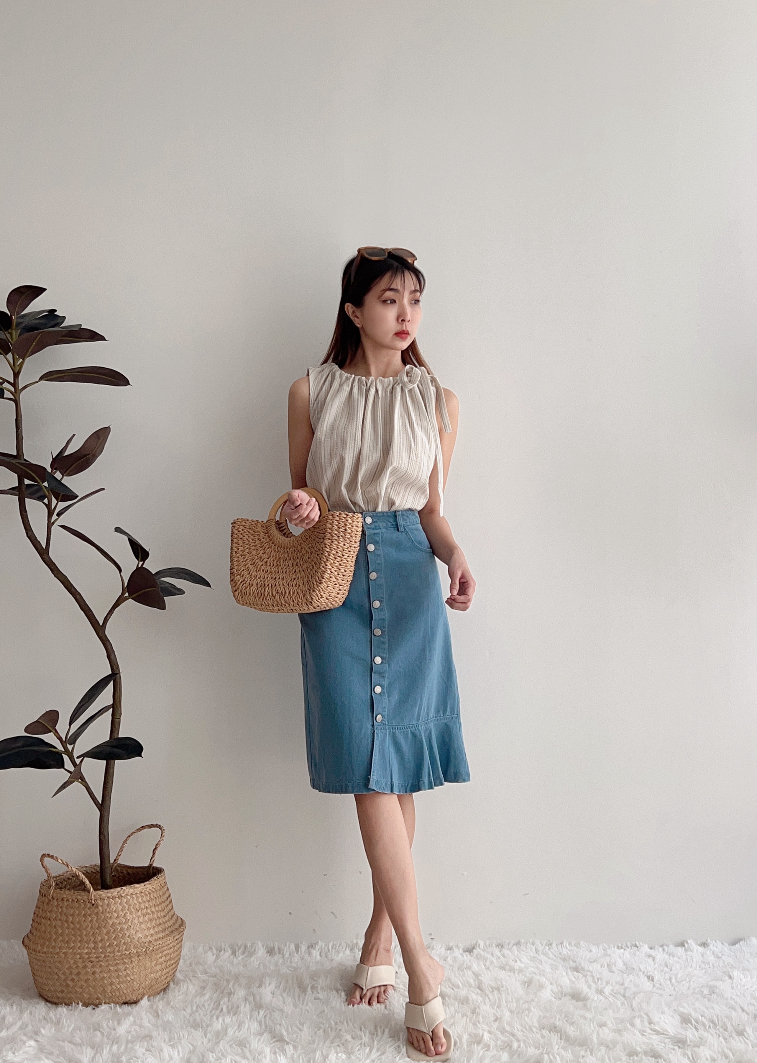B70448 ORLA ASYMMETRICAL DENIM MIDI SKIRT
