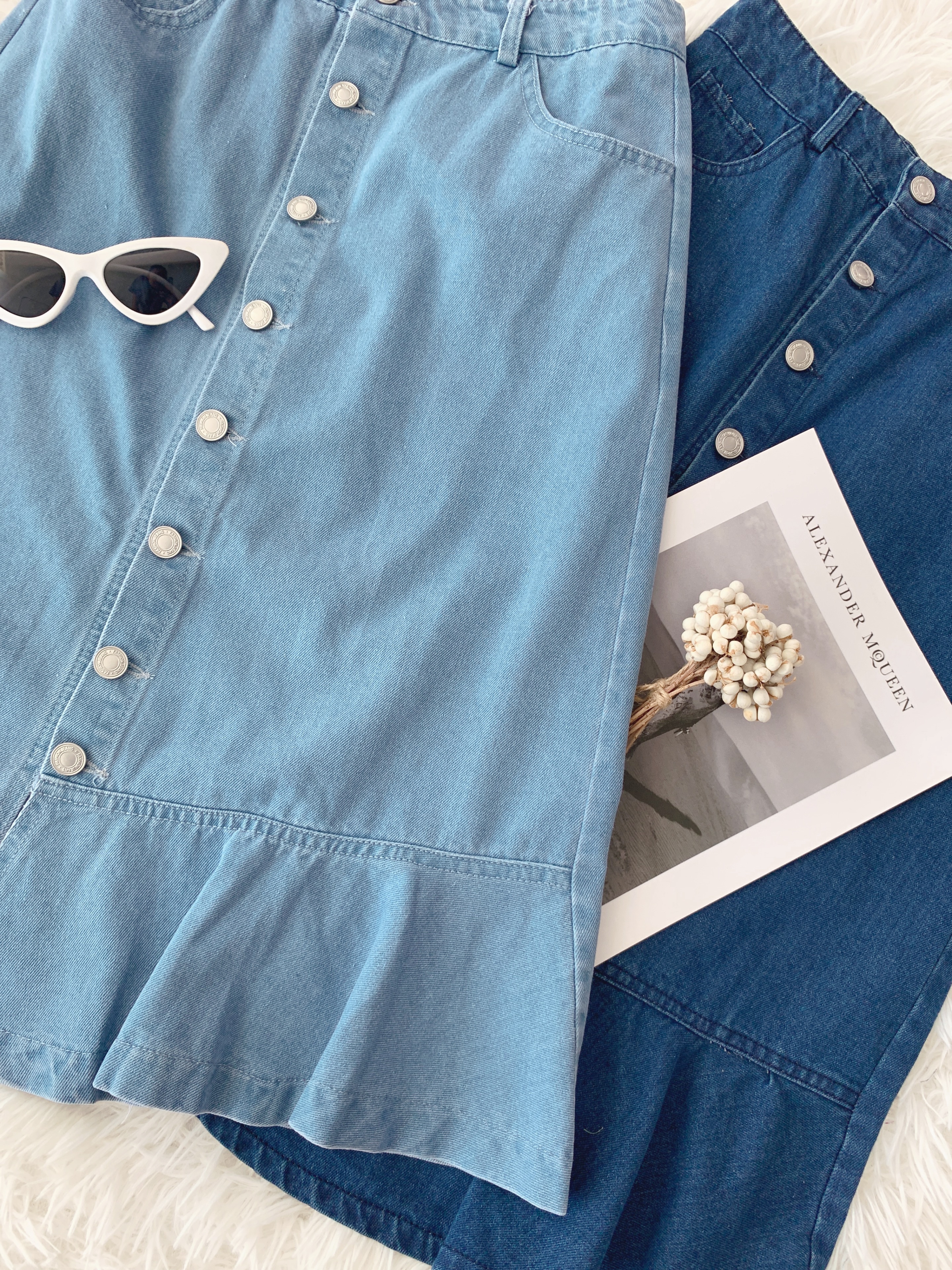 B70448 ORLA ASYMMETRICAL DENIM MIDI SKIRT