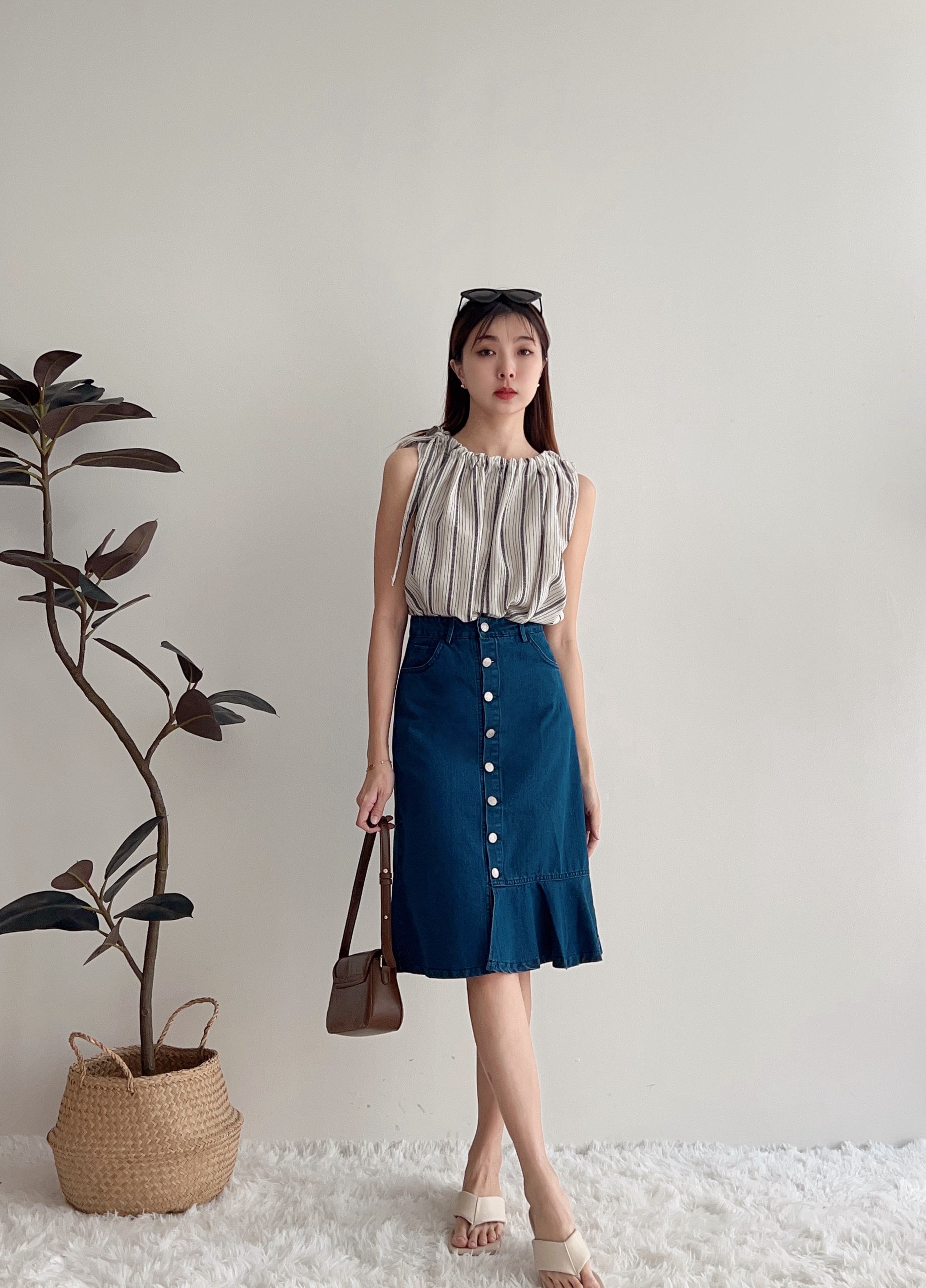 B70448 ORLA ASYMMETRICAL DENIM MIDI SKIRT