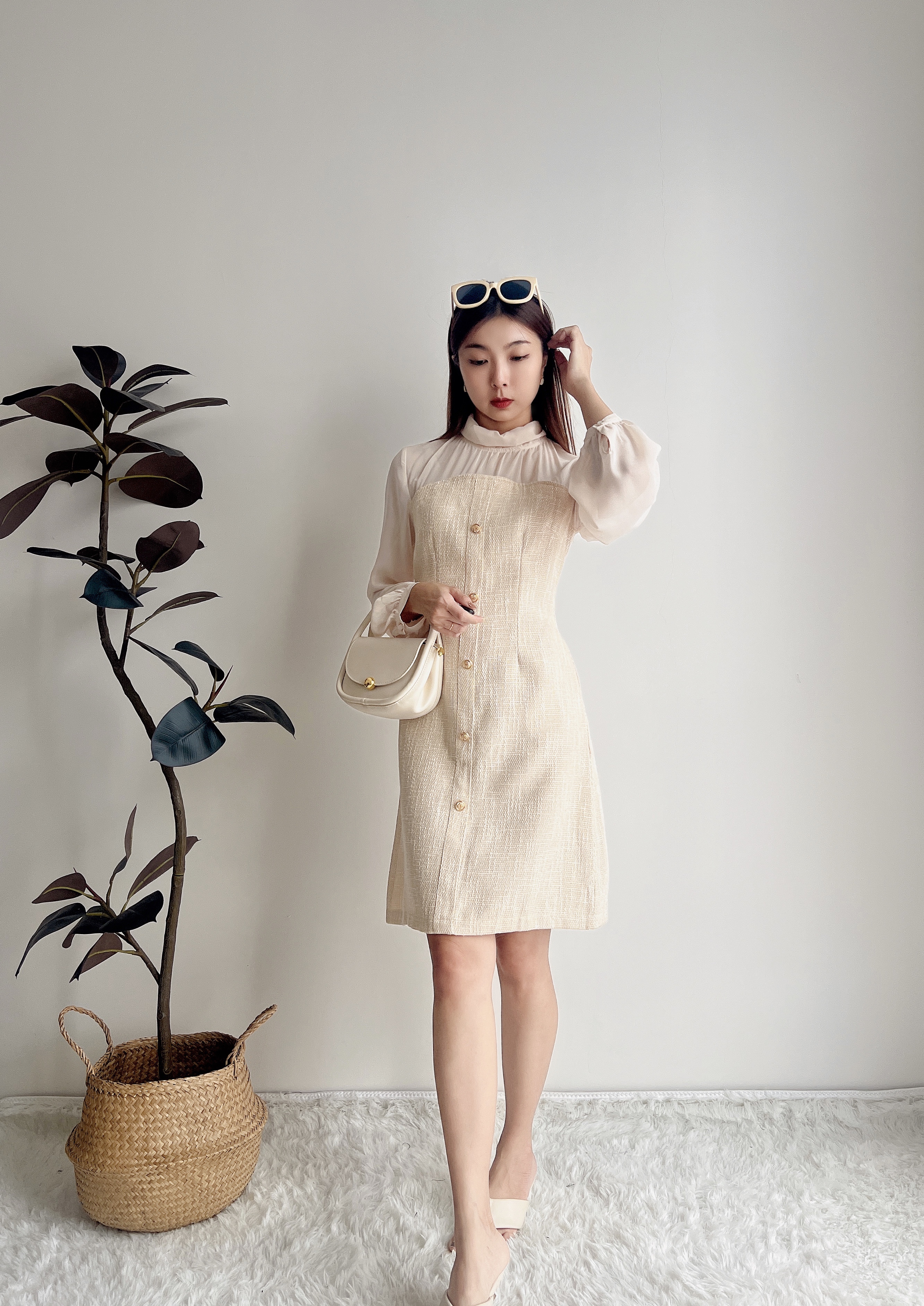 D71992  QUINN TWEED SHEER PREMIUM DRESS 