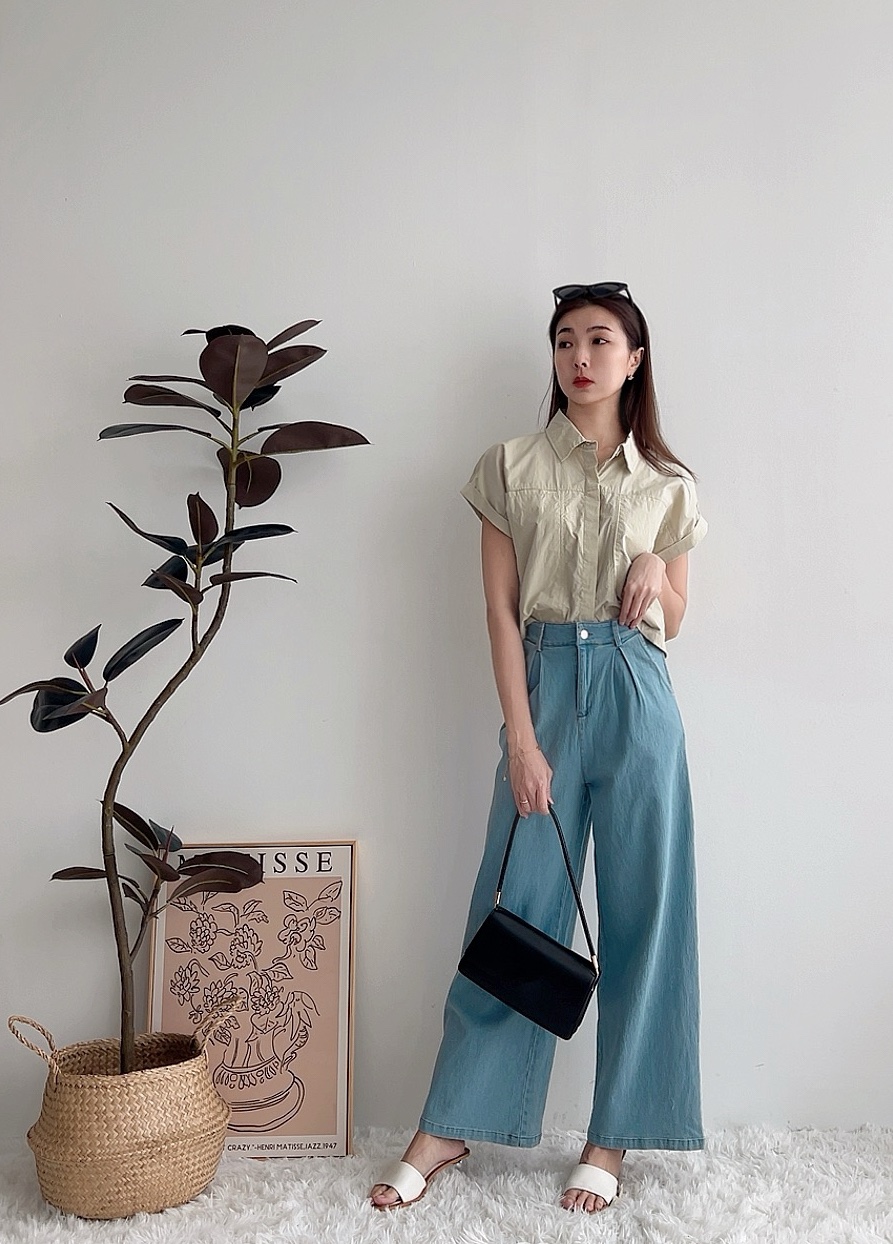 T70477 FOLDED SLEEVE COLLAR SHIRT 