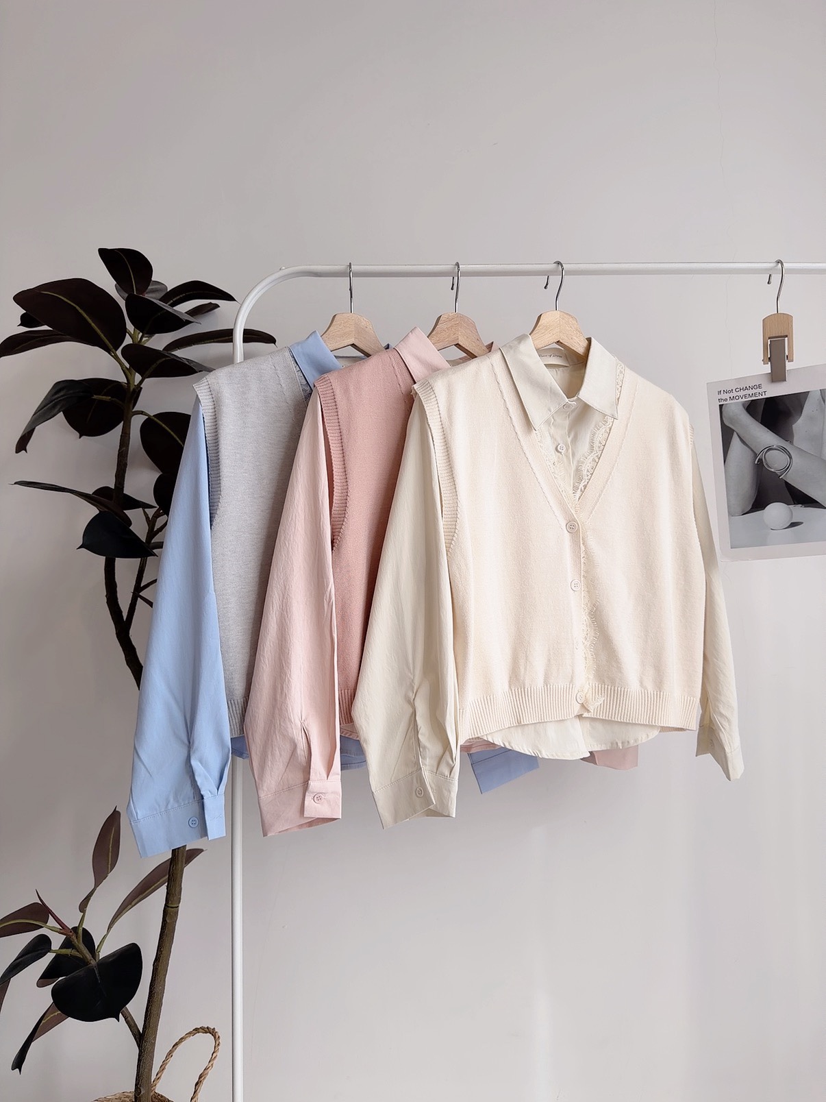 S72608 HAISLEY LACEY KNIT VEST SHIRT SET