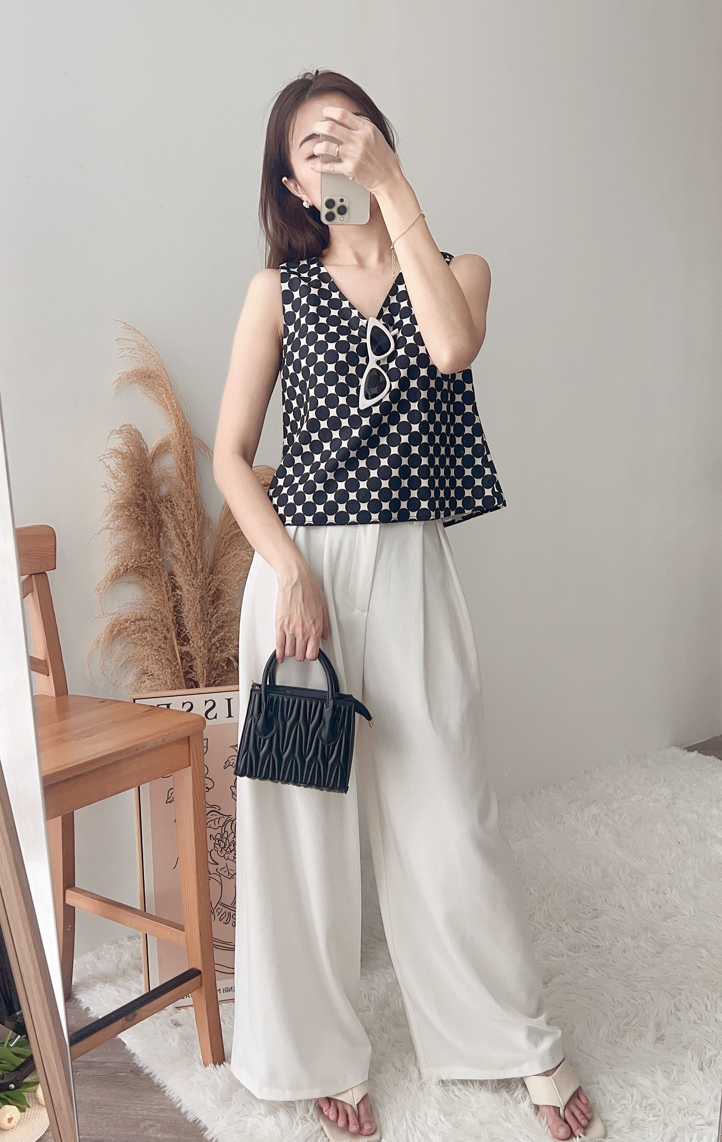 T7660 PREMIUM SLEEVESS POLKA BLOUSE