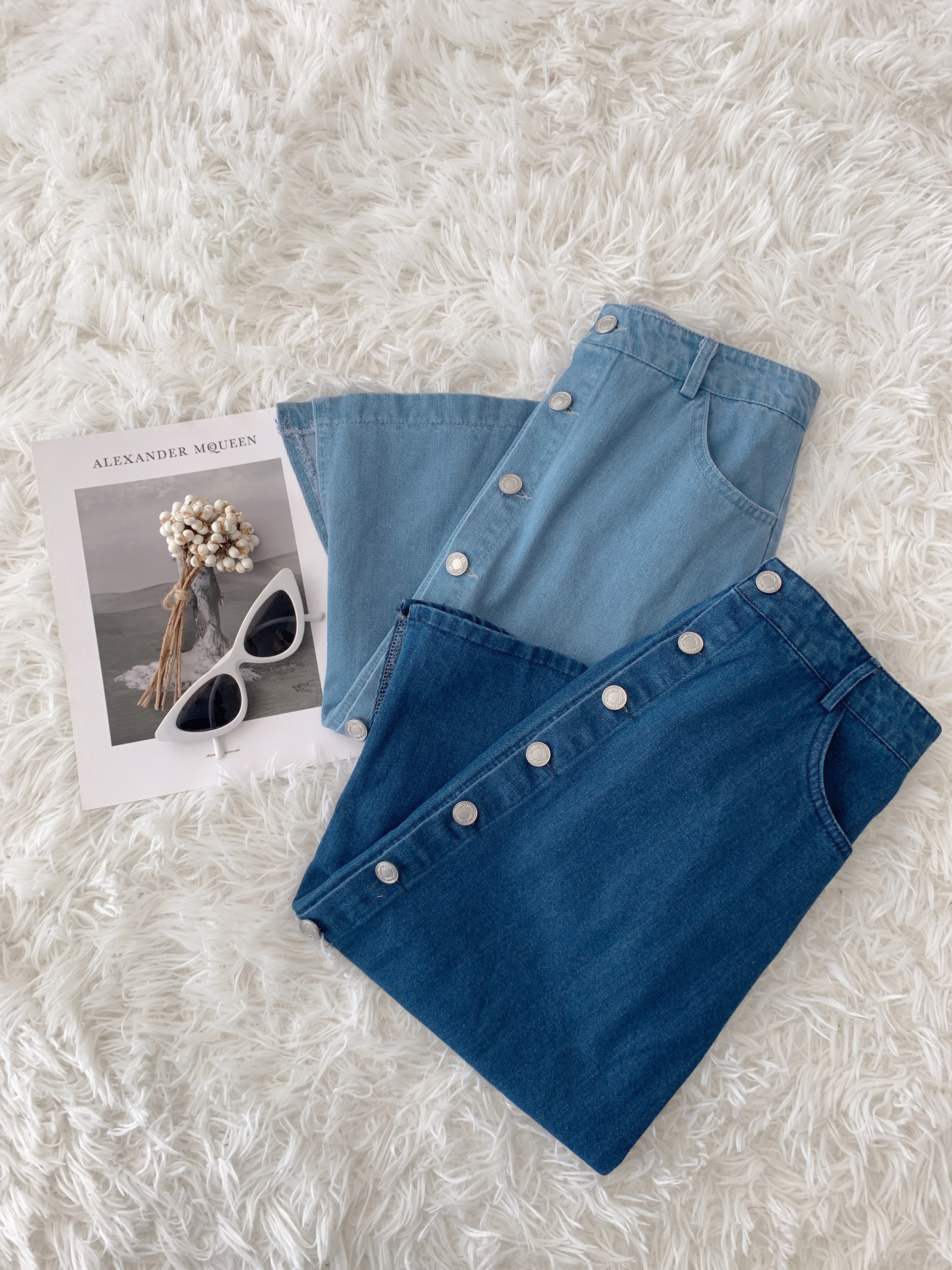 B70448 ORLA ASYMMETRICAL DENIM MIDI SKIRT