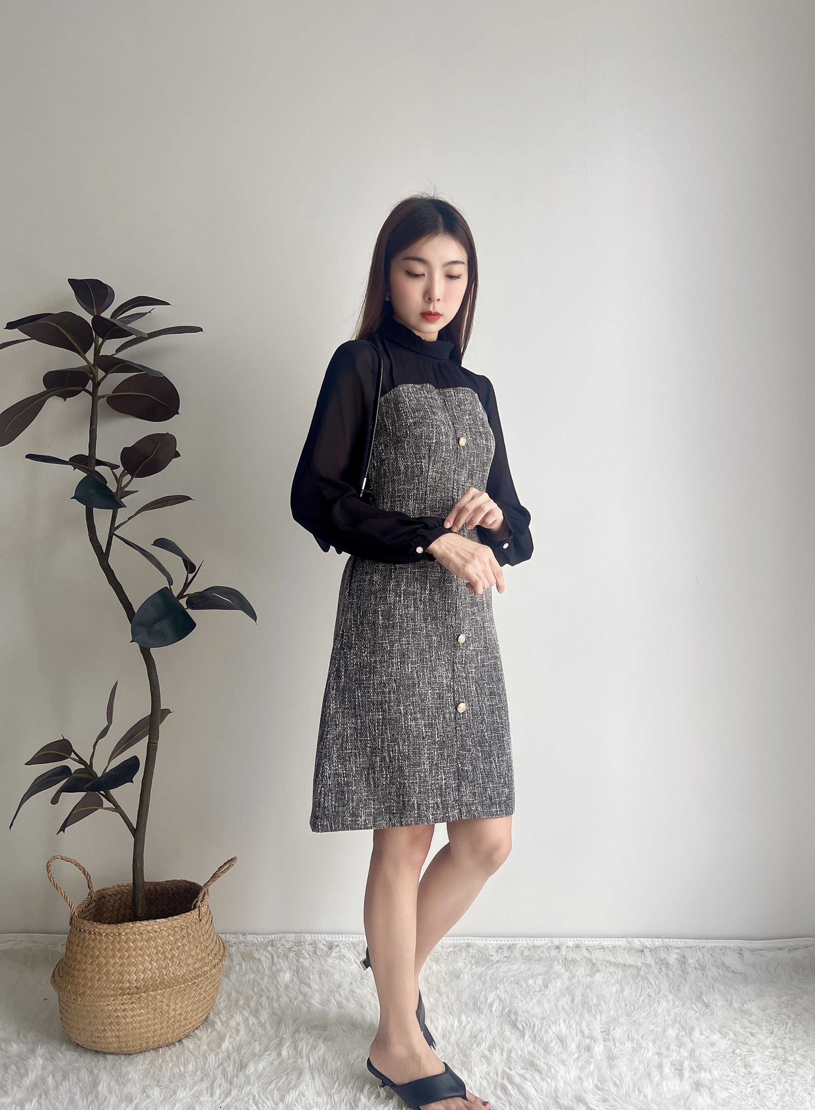 D71992  QUINN TWEED SHEER PREMIUM DRESS 