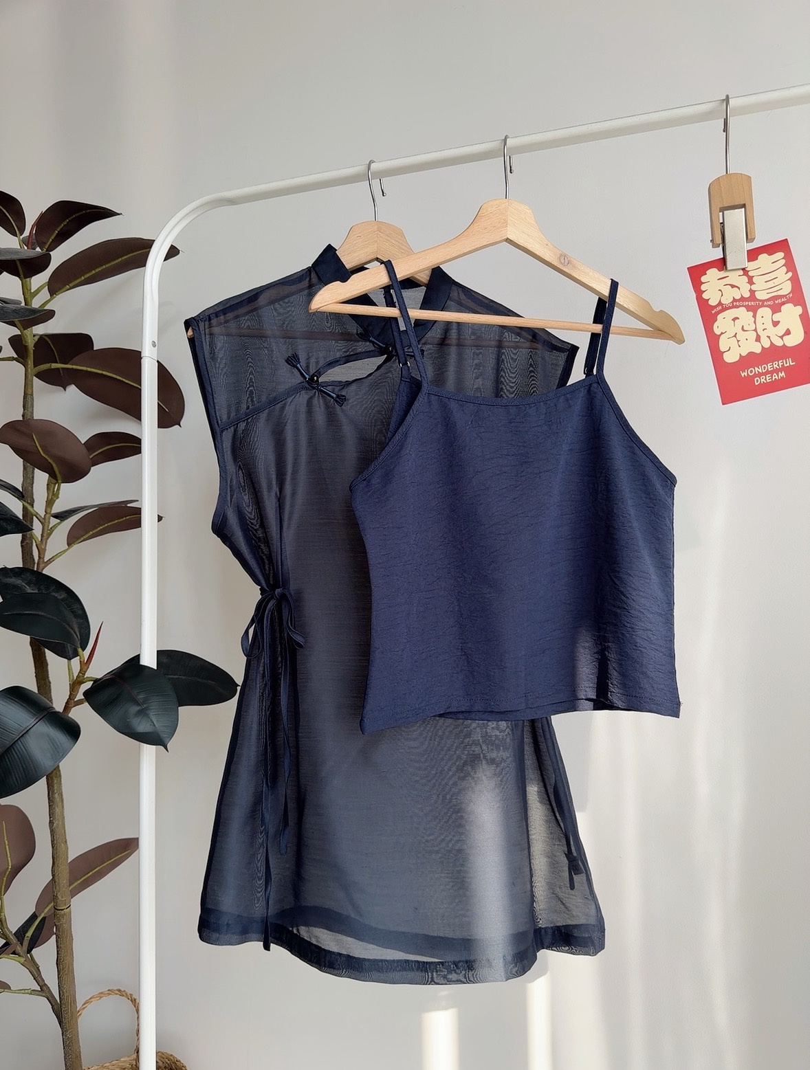 T72708 YAREEN SHEER MANDARIN TWO PIECES TOP 