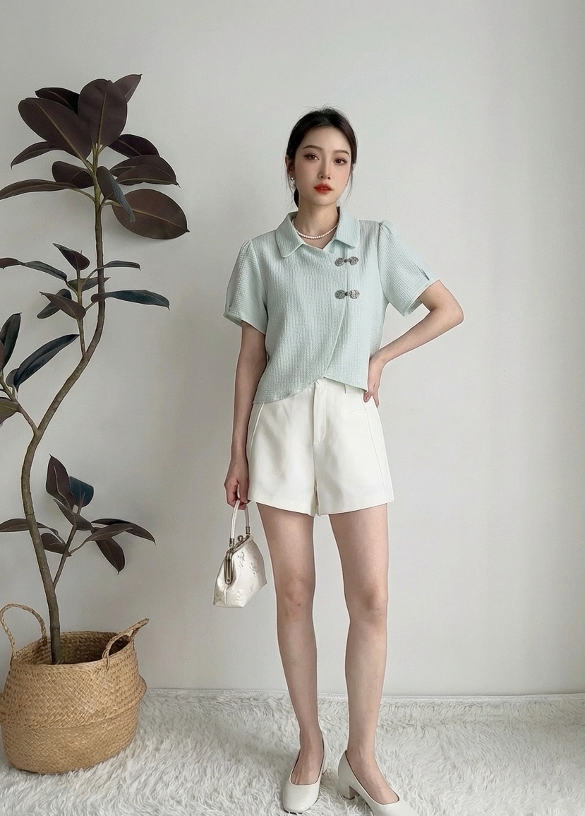 T72632 RUYI BUTTONED ORIENTAL BLOUSE