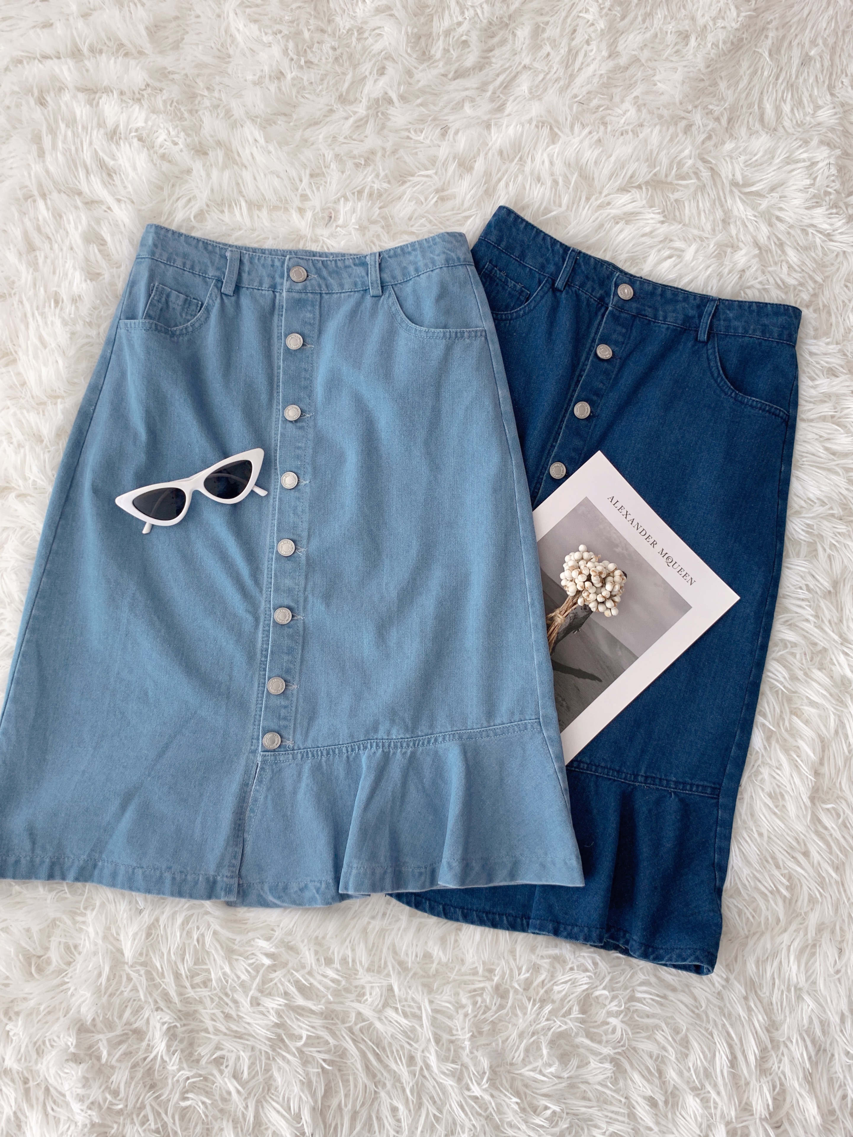 B70448 ORLA ASYMMETRICAL DENIM MIDI SKIRT