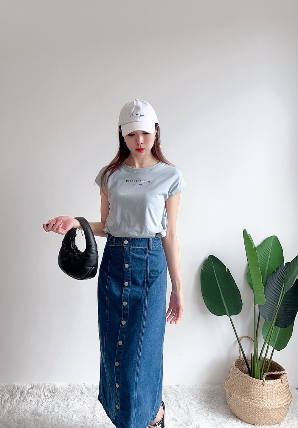 B70582 ALYA BUTTONS DENIM MIDI SKIRT