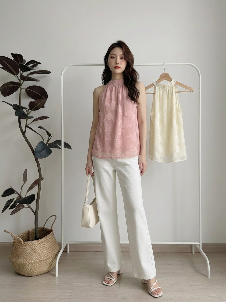 T72563 FLORAL HALTER LADY TOP