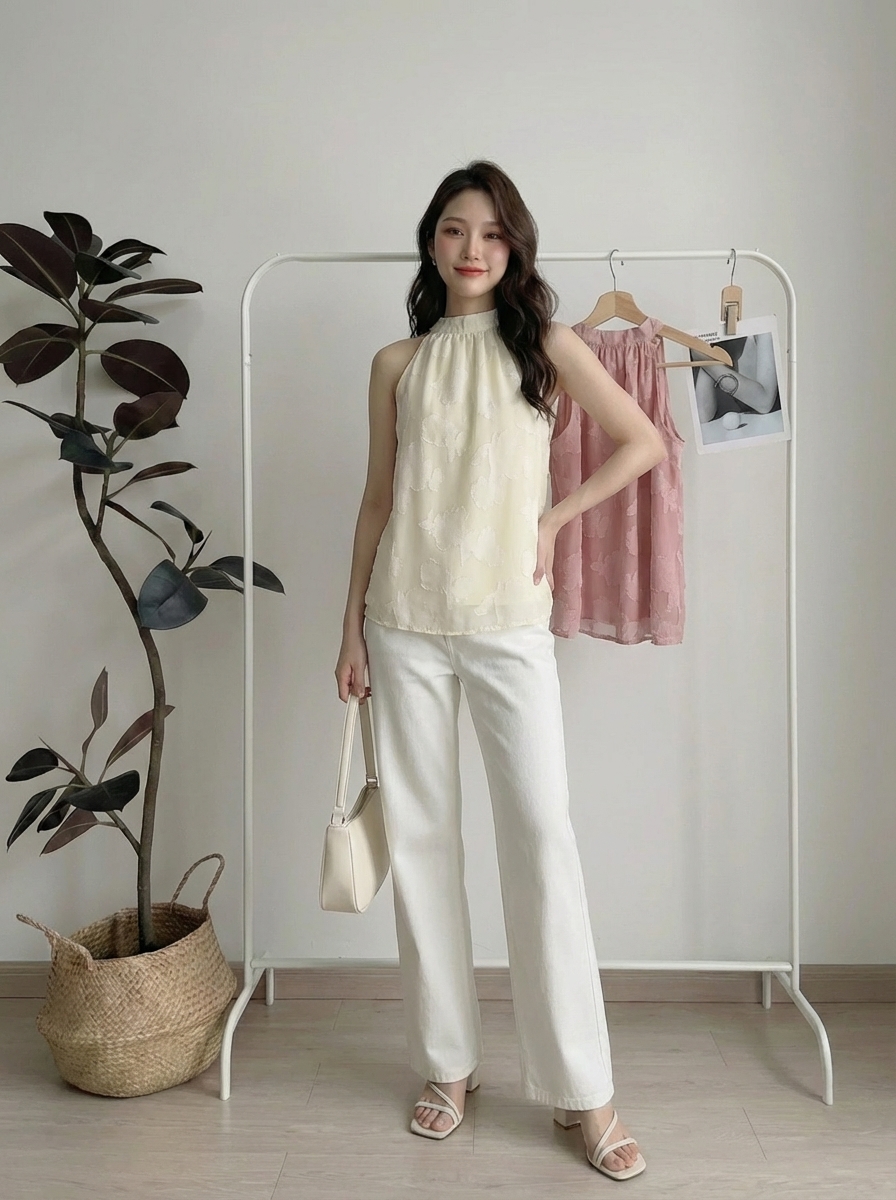 T72563 FLORAL HALTER LADY TOP