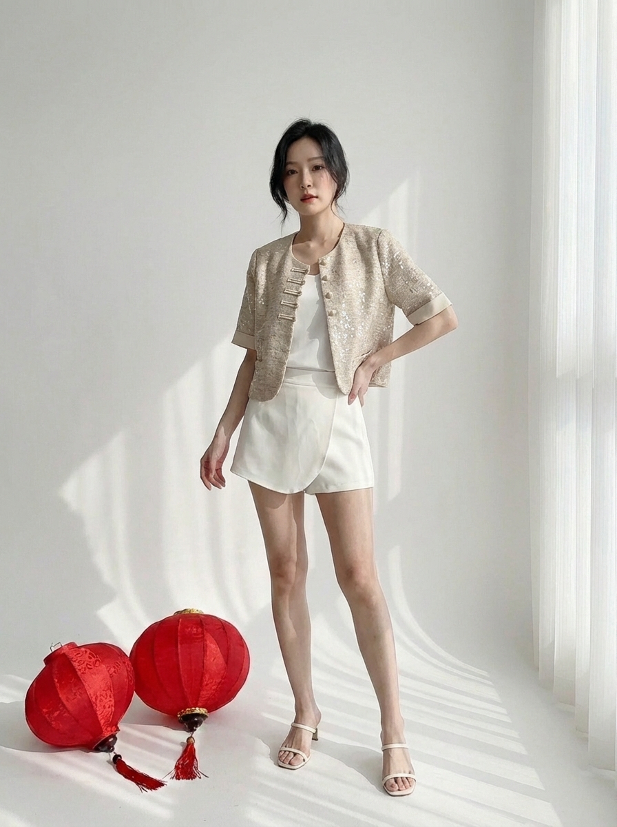 T72704  SHUYA PREMIUM SEQUIN TWEED  TOP