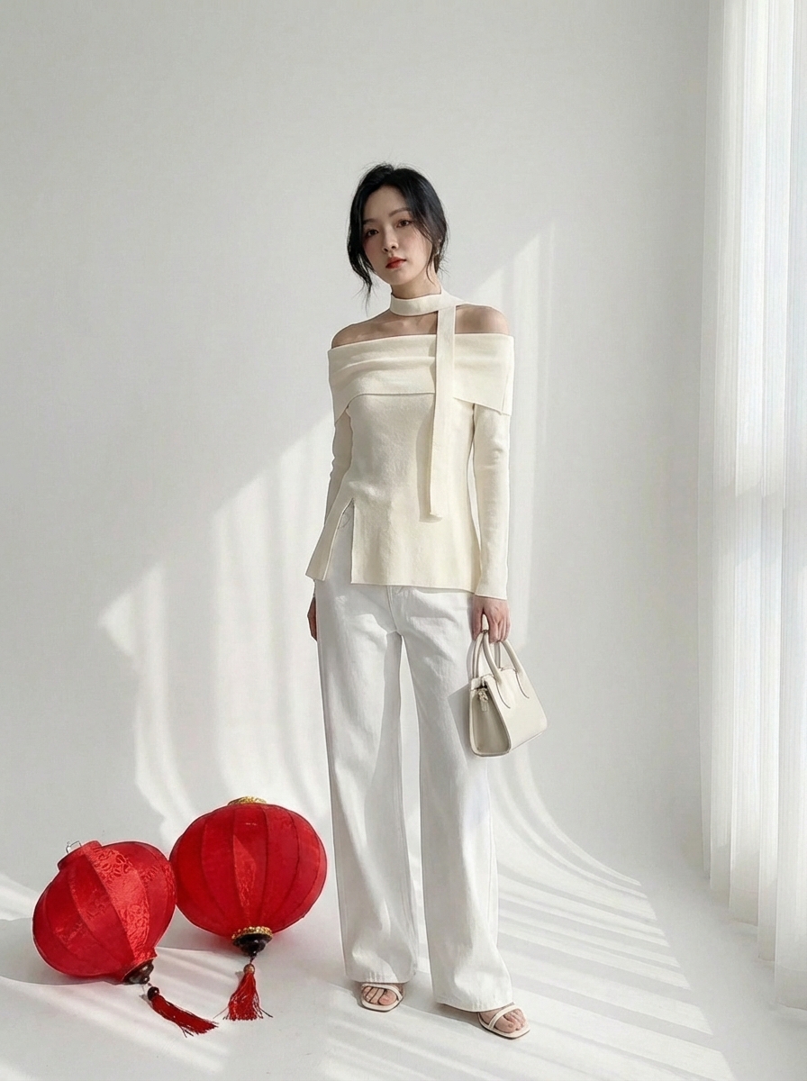 T72611 FENN OFF SHOULDER TIE KNIT TOP