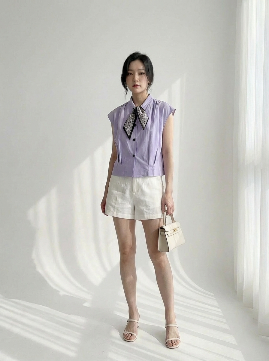 T72626 LUNA SCARF TRIM BLOUSE