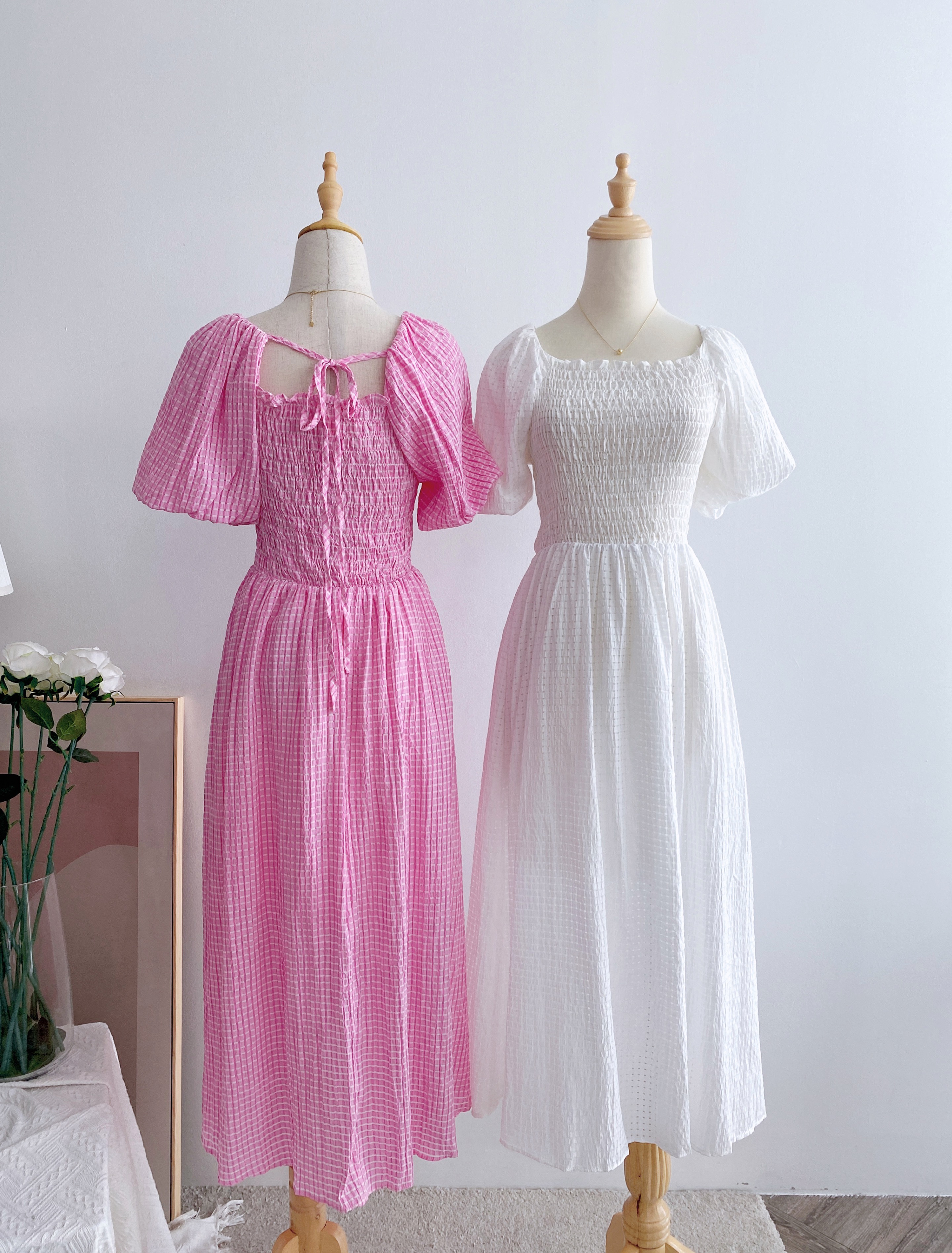 D7265 PREMIUM GATHERED WAIST MIDI DRESS