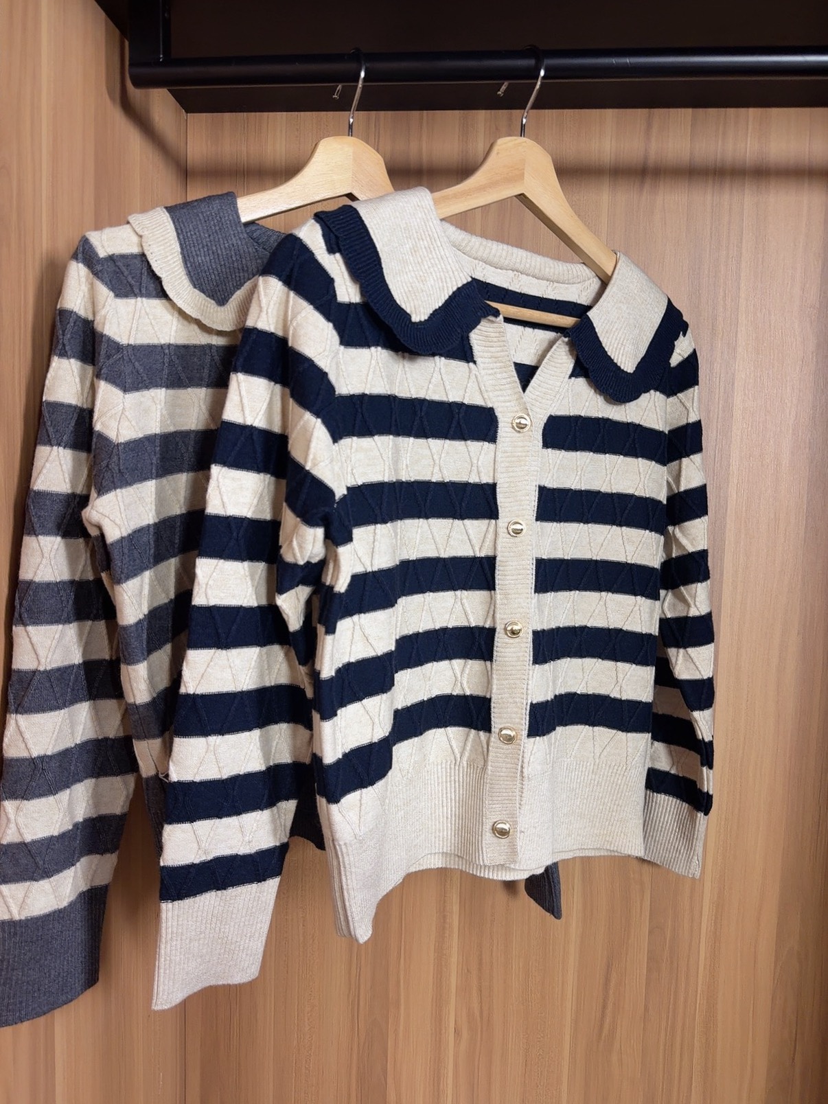 ZST2005 CLASSIC COLLAR STRIPE KNIT TOP