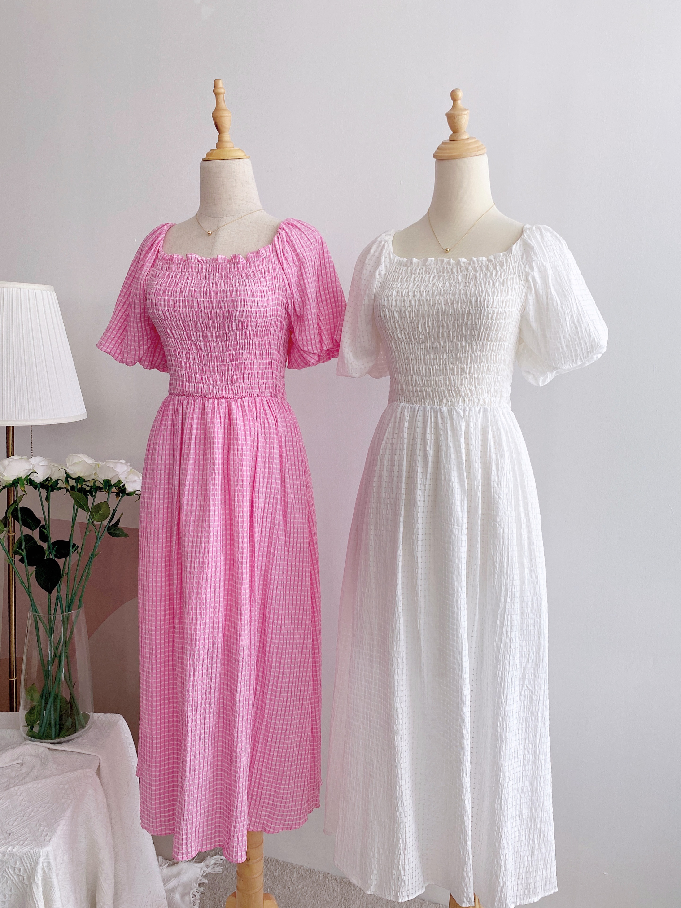D7265 PREMIUM GATHERED WAIST MIDI DRESS