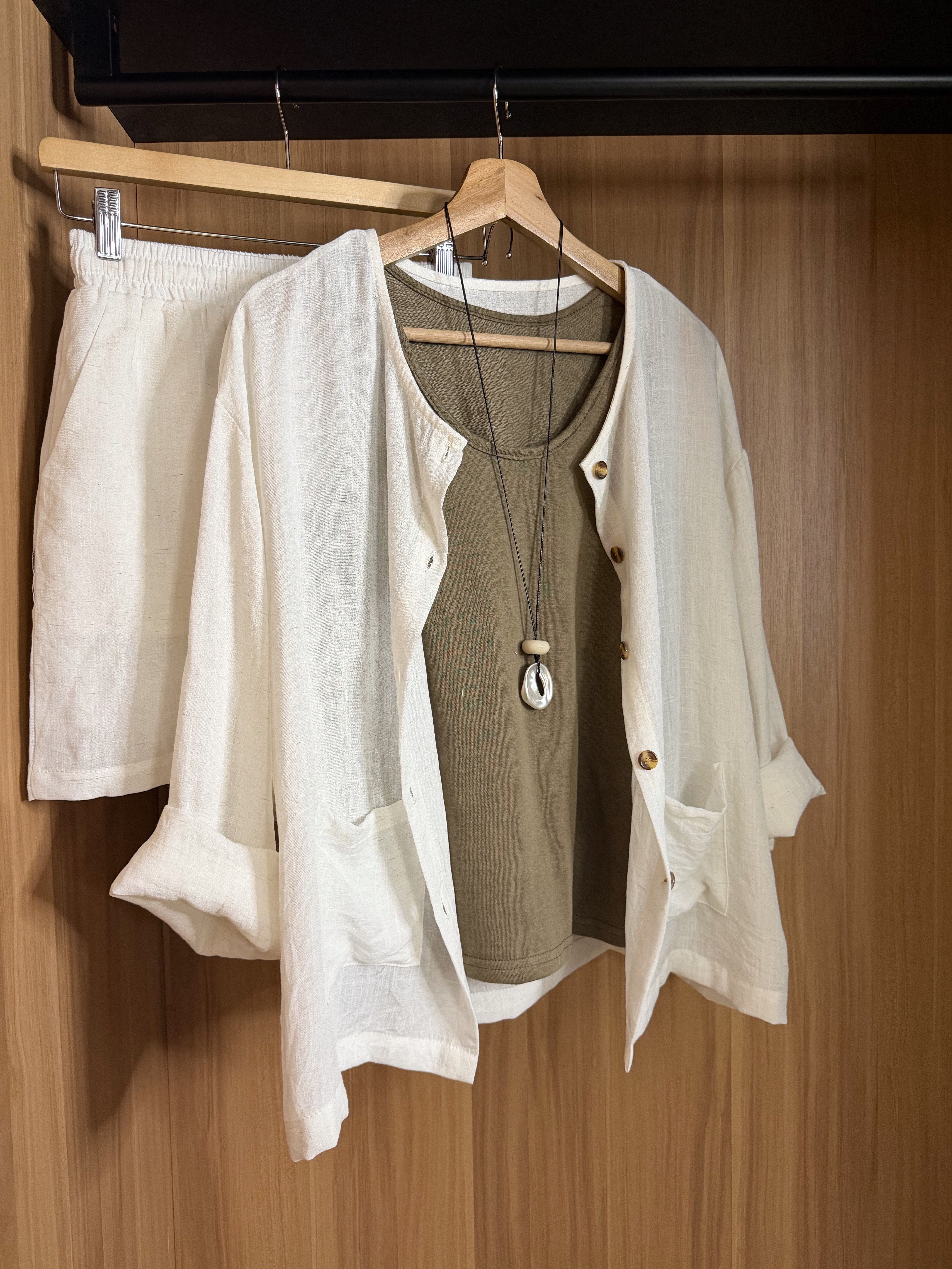 JEHS85028 MUJI  LINEN SHORT SET