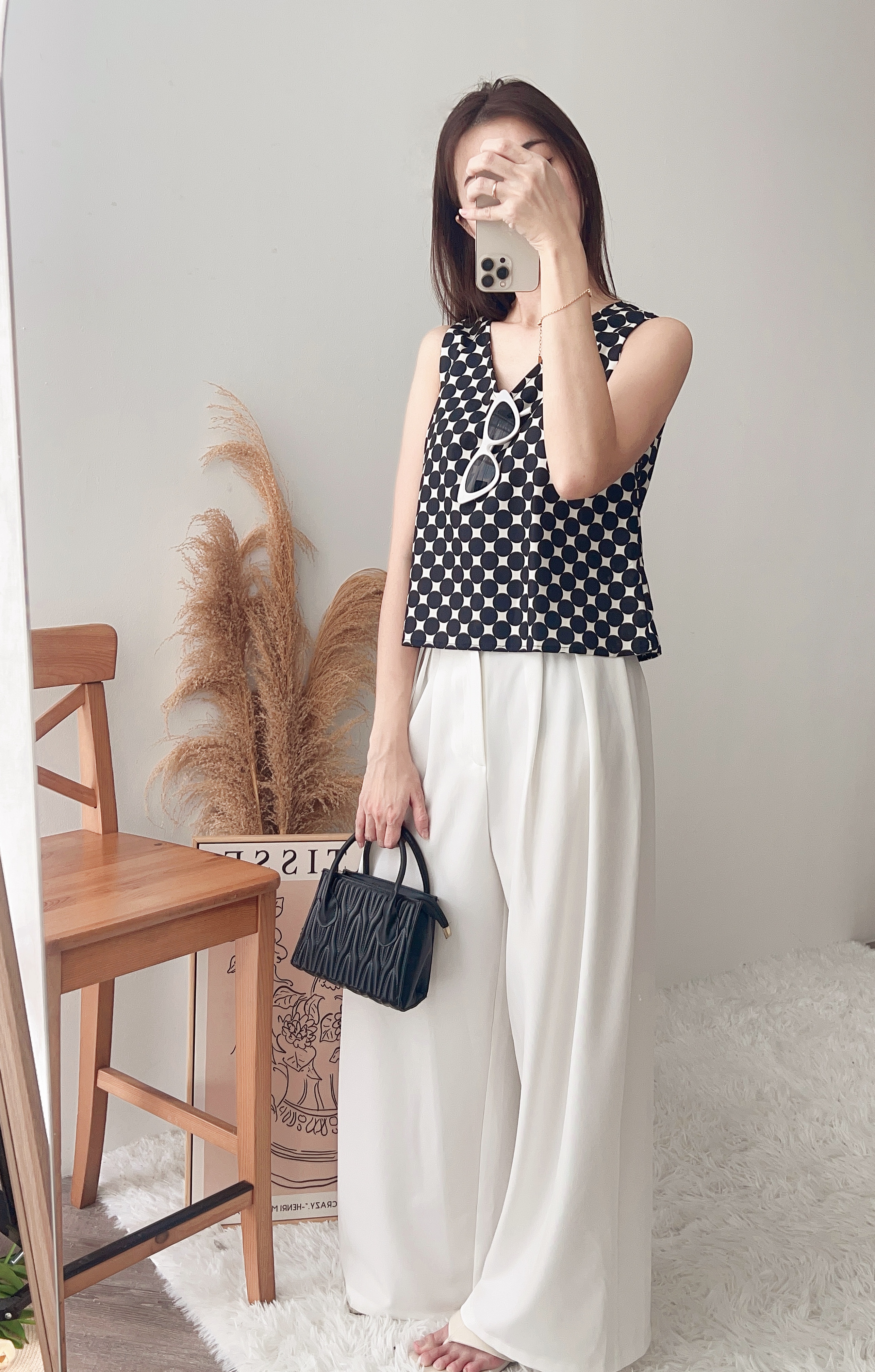 T7660 PREMIUM SLEEVESS POLKA BLOUSE