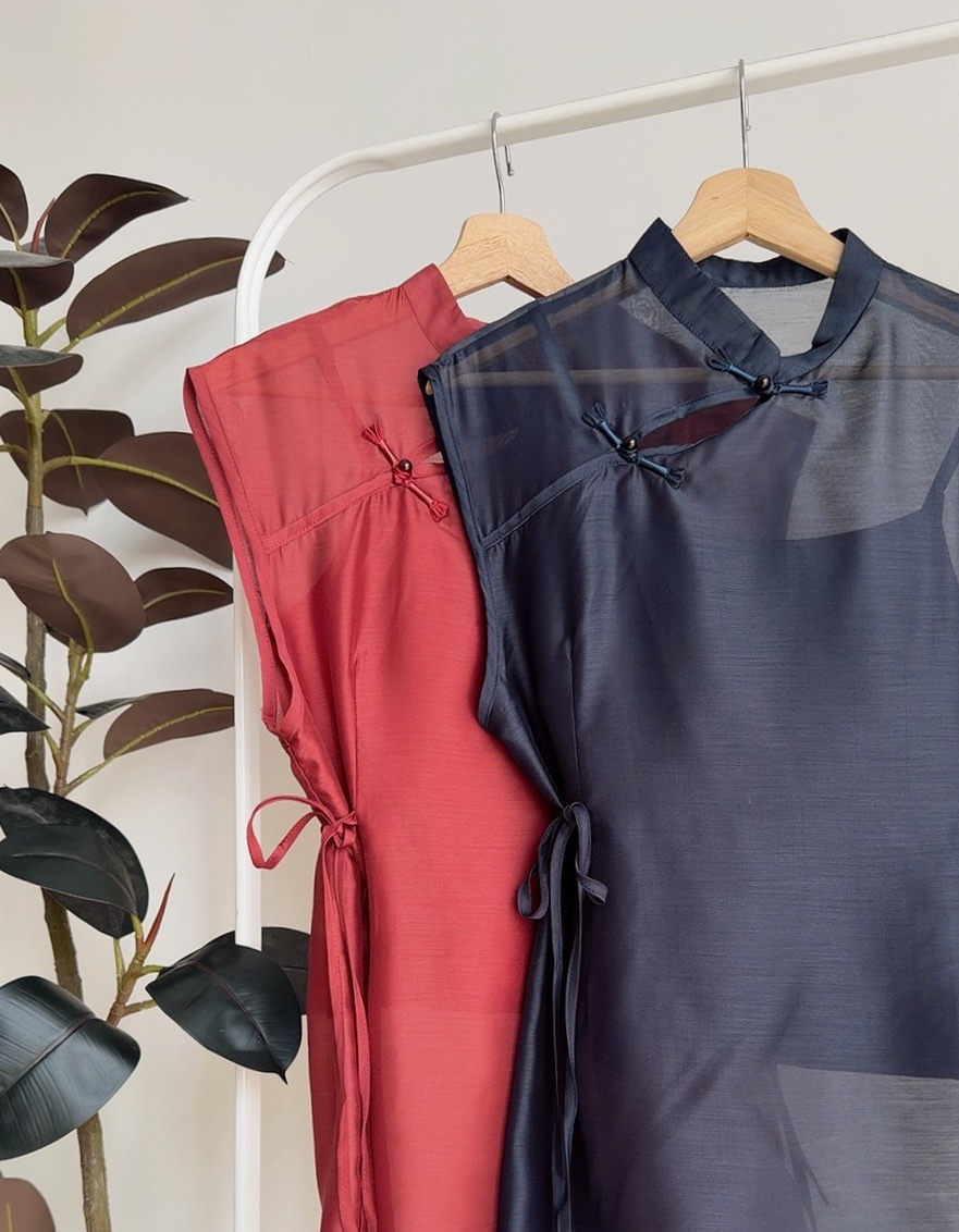 T72708 YAREEN SHEER MANDARIN TWO PIECES TOP 